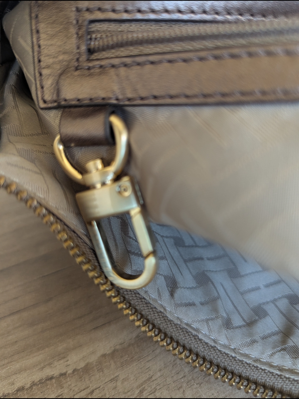 Cole Haan Bronze Woven Leather Shoulder Bag with Gold Chain - Picture 13 of 14